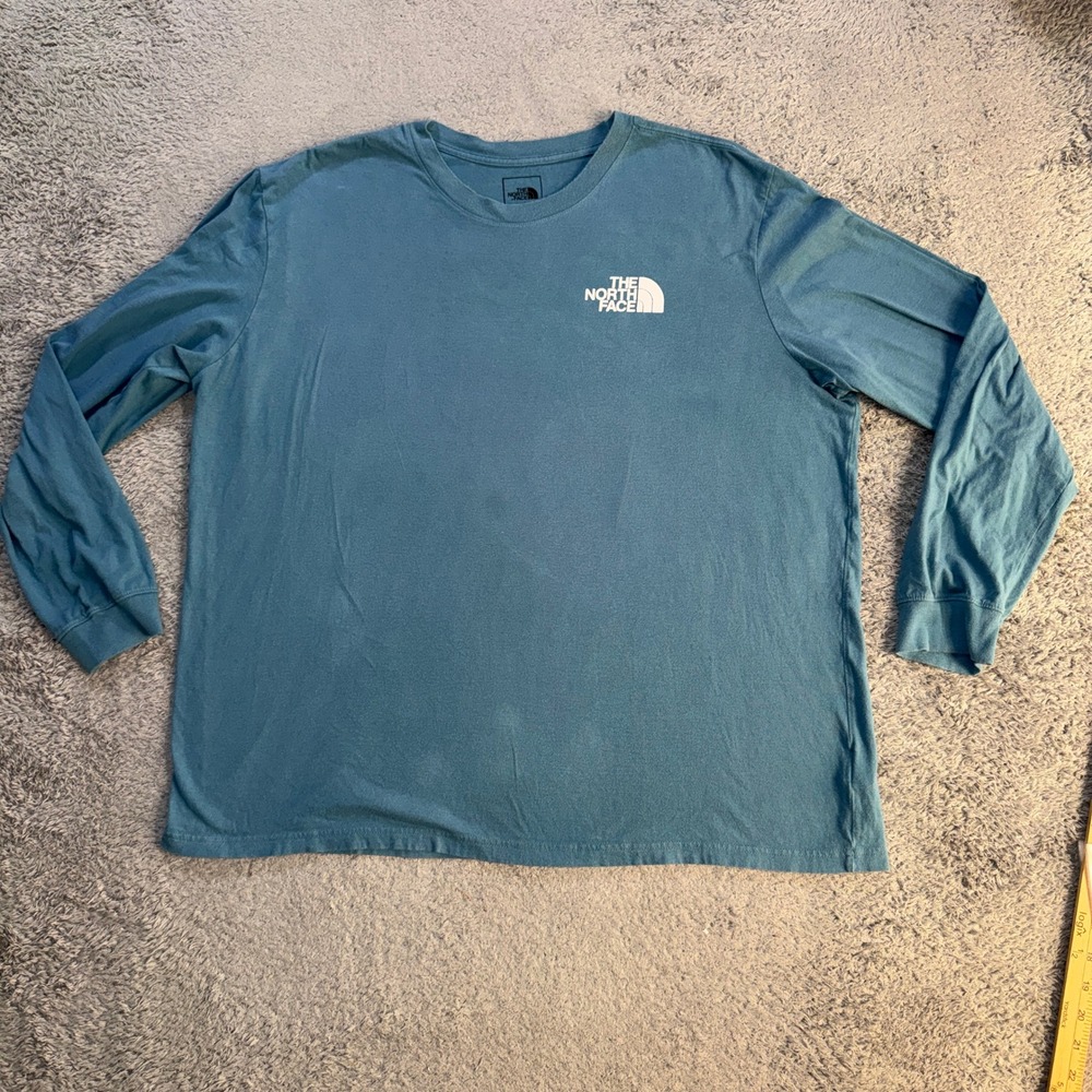 The North Face Mens Box Logo Long Sleeve T Shirt XXL Blue Graphic Tee